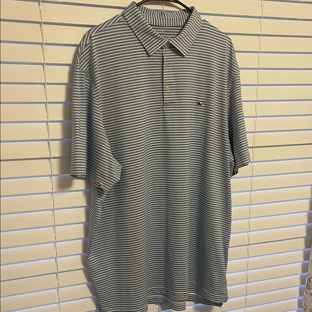 Vineyard Vines Men's Performance Polo - Blue and White Stripes